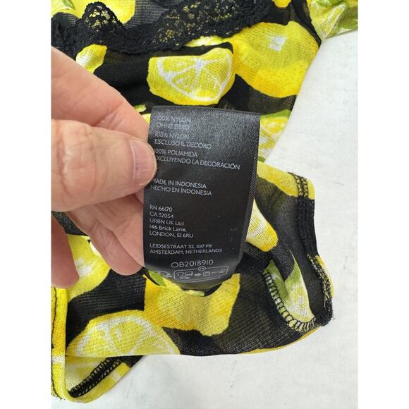 Y2K Kimchi Top Lemons Small Urban Outfitters Lace Yellow Black Cinched Sheer - Picture 8 of 9